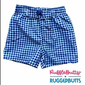 Ruggedbutts boys infant navy gingham check swim trunks 18-24M